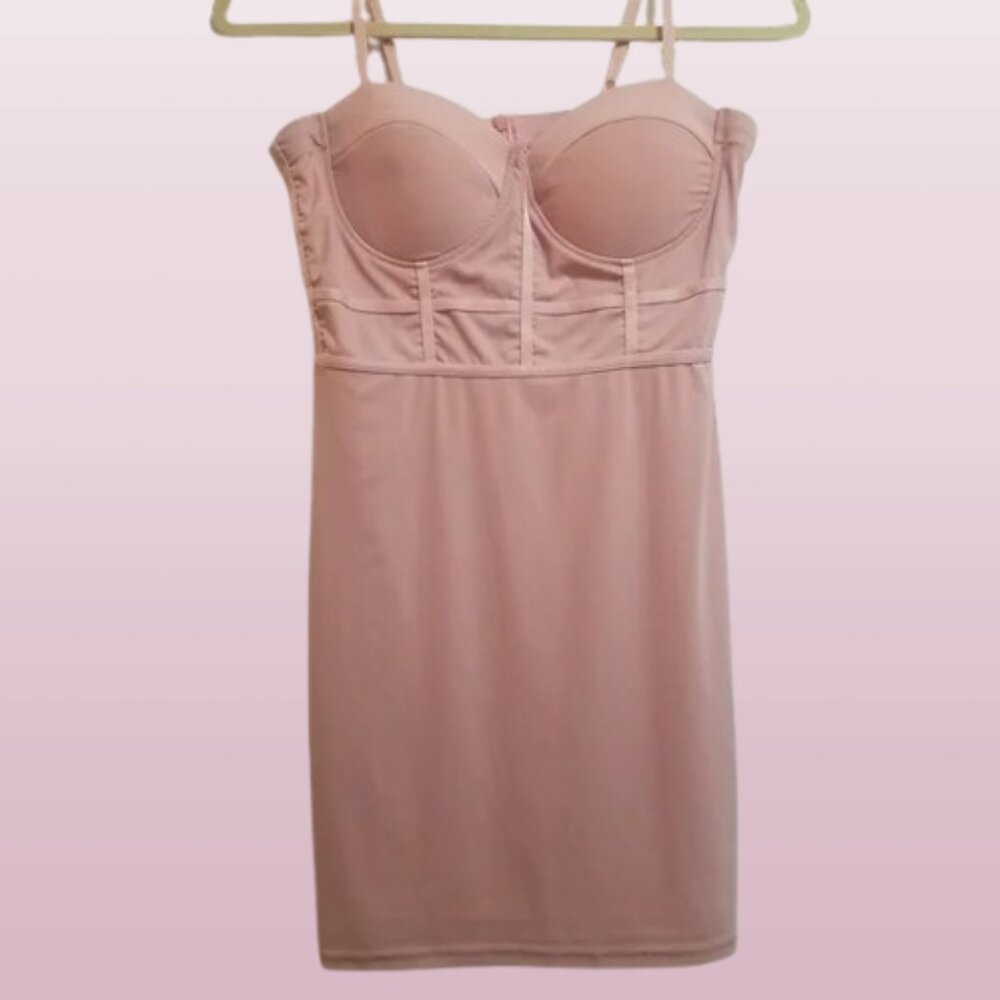 HAUTE MONDE Hot Summer Blush Pink Mesh Structured Bustier Bodycon Mini Dresses